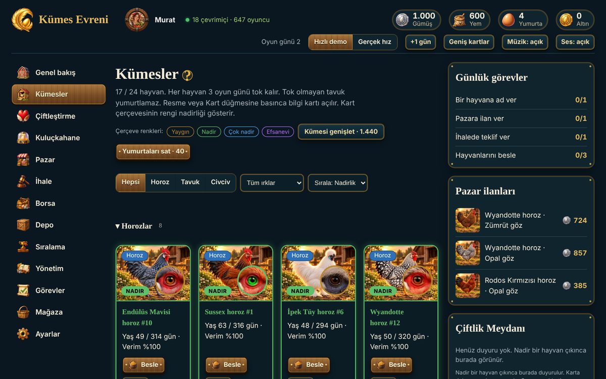 Kümesler ekranı